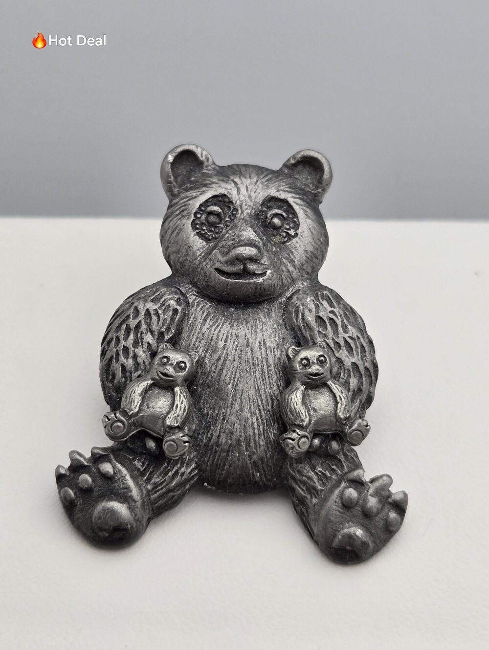 Torino Pewter Panda Mama & 2 Baby Panda Stud Earrings Silver Tone 1.5"